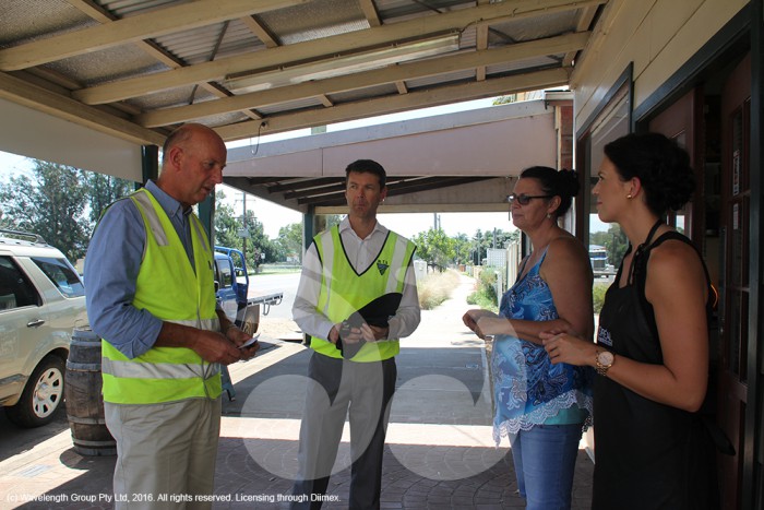 Alan Fletcher, director of infrastructure services at Council, Ken Saxby, RMS representative with local business owners Michelle Pryor and Caitlin Reichert.