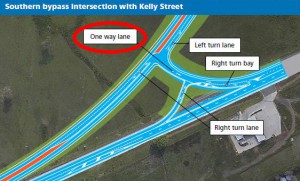 The one-way connection at the southern approach of the Scone bypass. Click to enlarge.