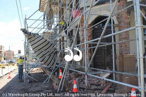 The 1848 building which was allegedly impacted by the truck yesterday.