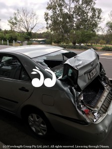 Carolyn Carter's Toyota Camery which was allegedly rammed by the truck in Muswellbrook.